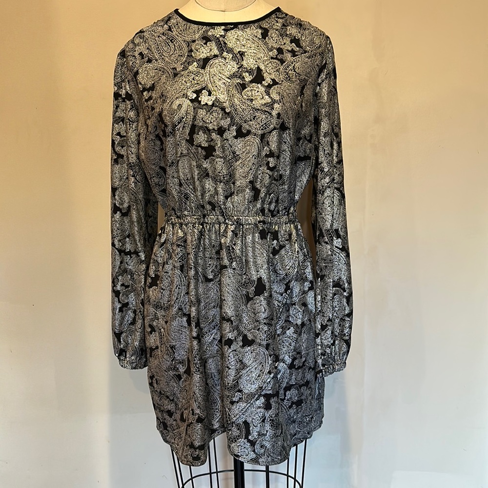 New! Michael Kors Paisley Long Sleeve Flounce Dress.